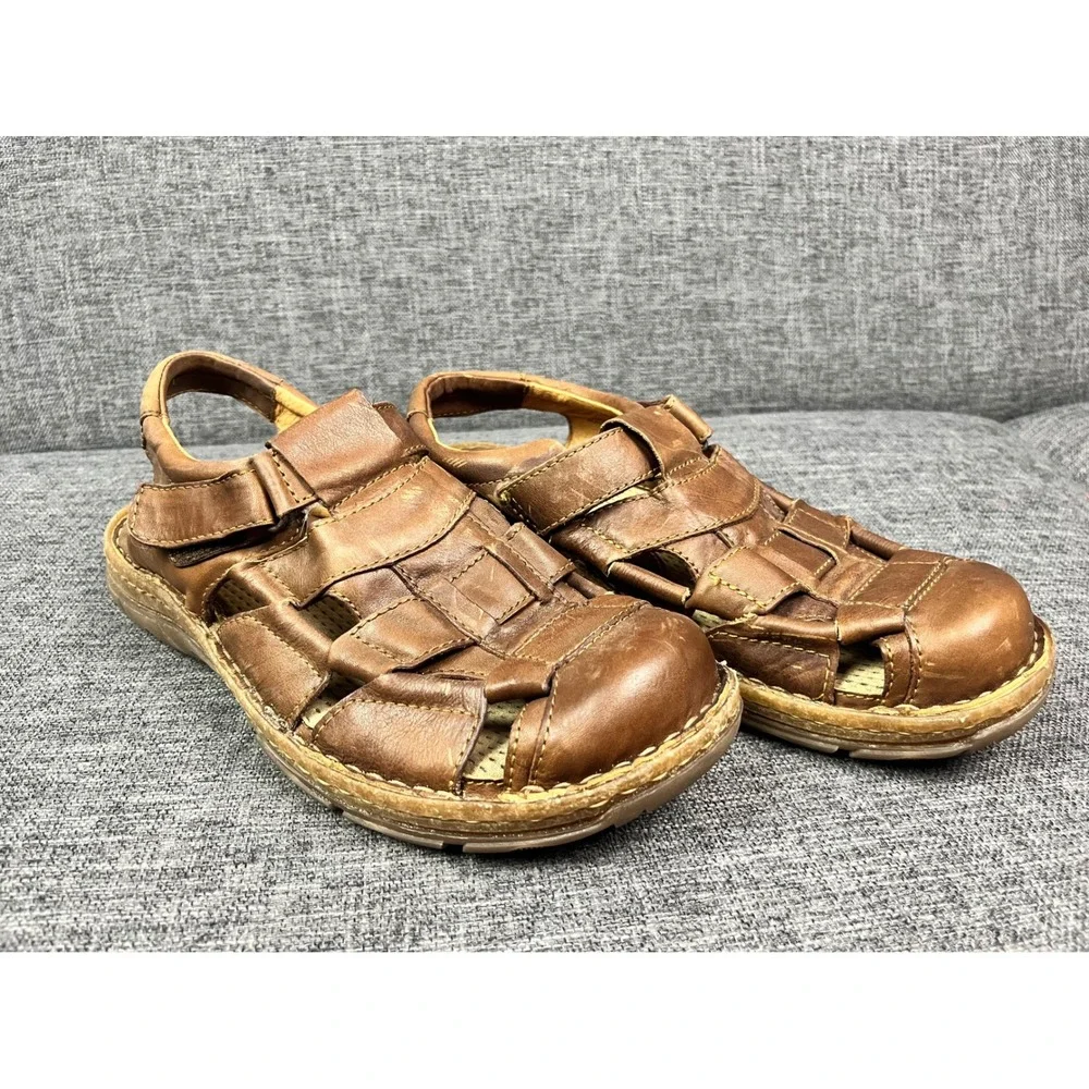 Born Cabot III Mens Brown Leather Fisherman Sandals Caged Closed Toe Size 11/44